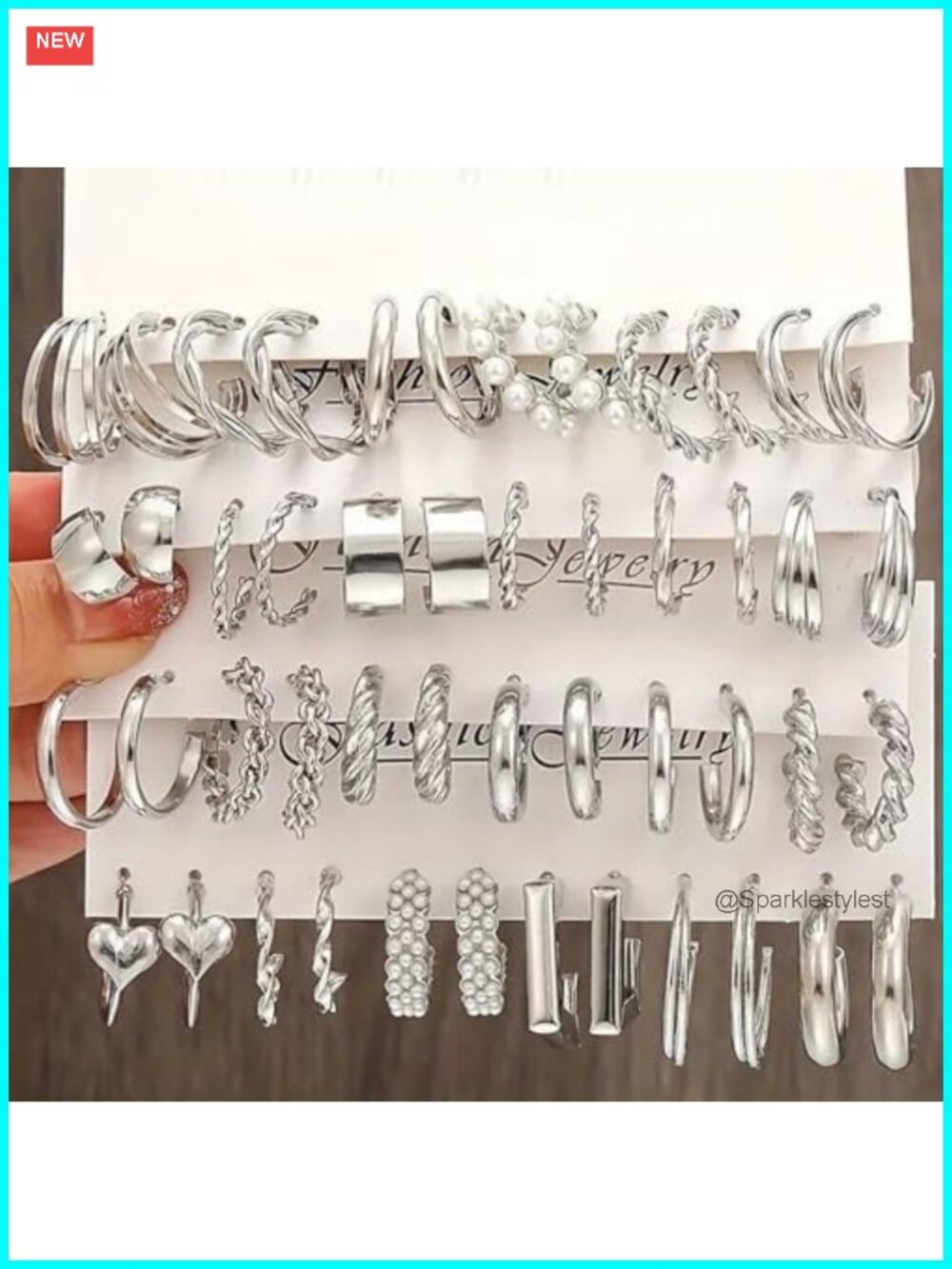 24 Pc Silver Earring Set Metal Hoops Square Geometric Mixed Styles